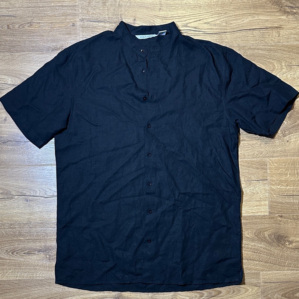 Linea Uomo Mandarin Collar Short Sleeve Button Down Shirt Size XXL Tall
